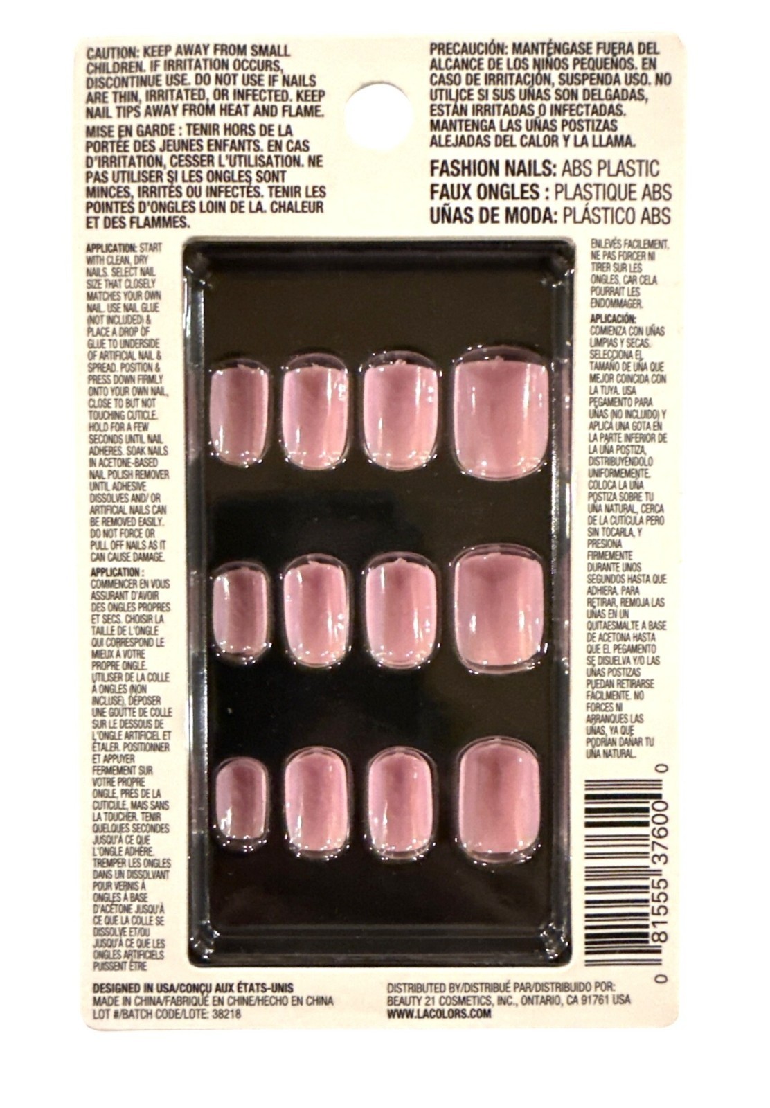 12pc Short Square Chrome Nails #C37600 Sunset Blush L.A. Colors Pearlescent Pink