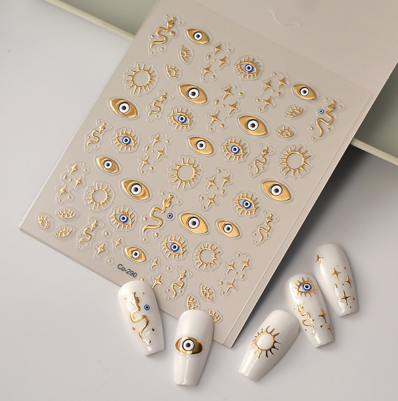 2Sheets Silver Gold Evil eye Stars Sun Nail Art Decor Stickers DIY Co290 NS52