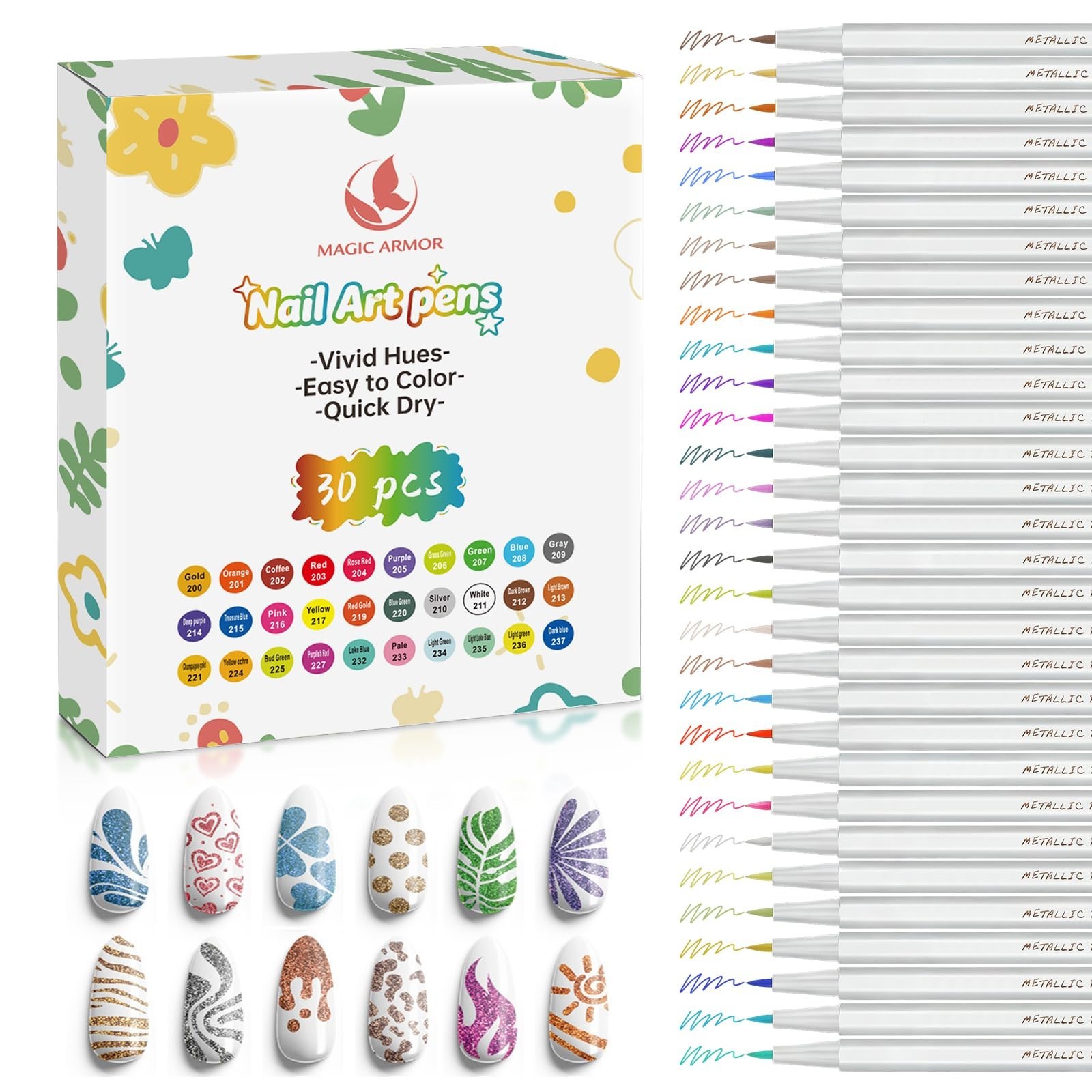 30 Metallic Nail Art Pens Set – 3D Acrylic Paint Markers for DIY Manicure & Desi