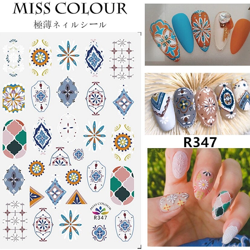 Damask Baroque Nail Sticker Morocco Retro Pattern Seamless Circle Round