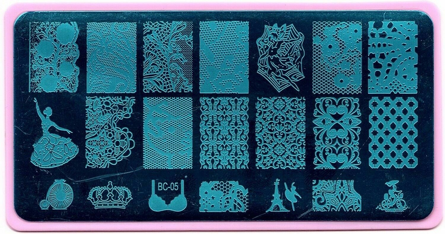 Nail Art Different Designs Stamping Image Plates with Pink Holder BC01 to BC05