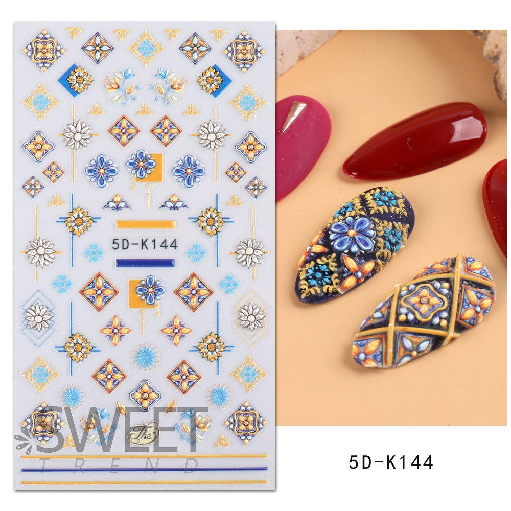 5D Embossed Bohemian Flowers Nail Art Sticker Decals Slider Self Adhesive NH23