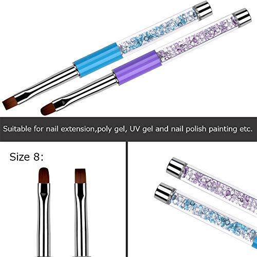 2Pcs Oval & Flat UV Gel Nail Brush Set Rhinestone Handle Professional Nail Art