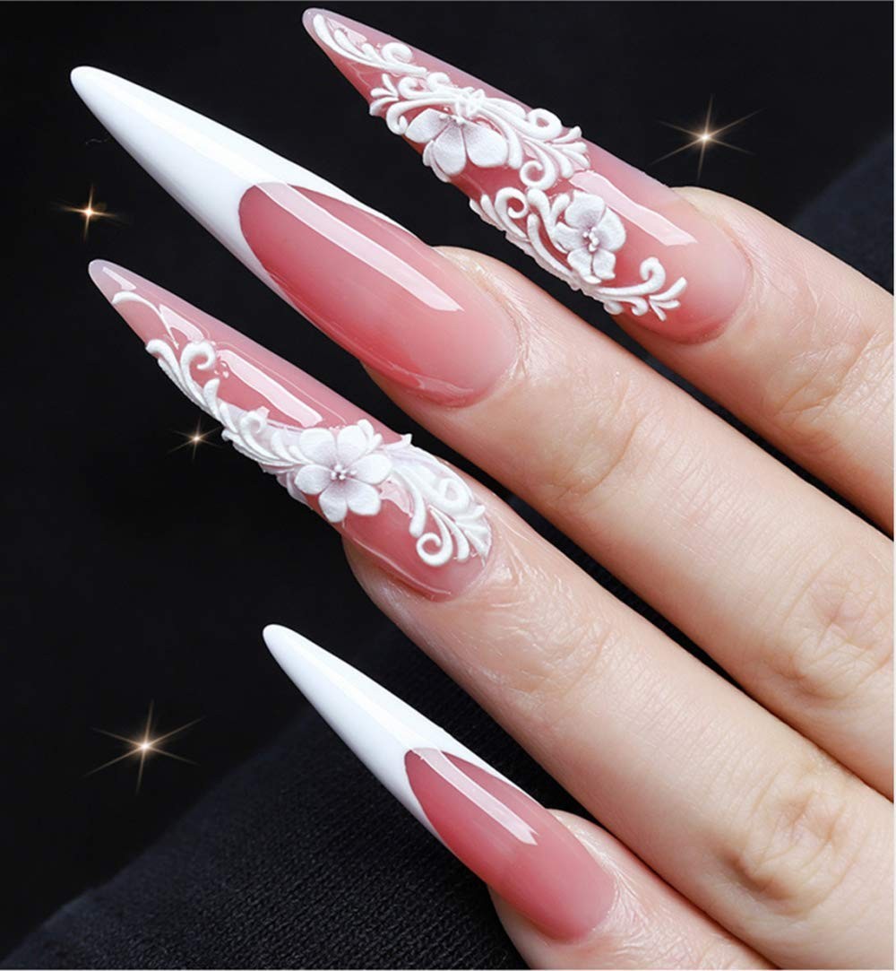 500pcs Acrylic Medium Long Stiletto Nail Tips Easy Coffin Nails Sharp False N…