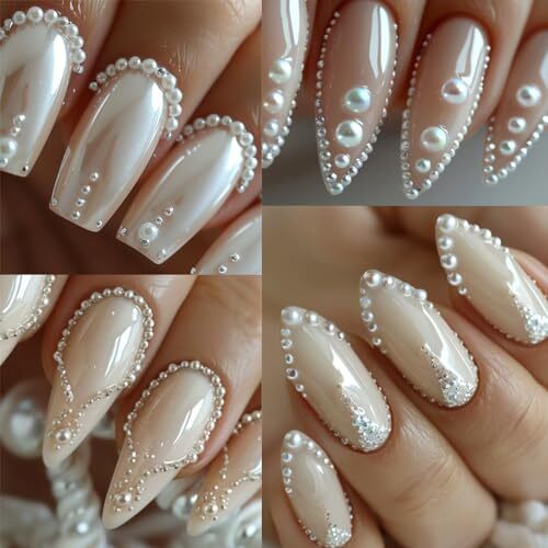 Multi Sizes Round and Half Round Pearls 3D Nail Charms, White Flatback Pearls