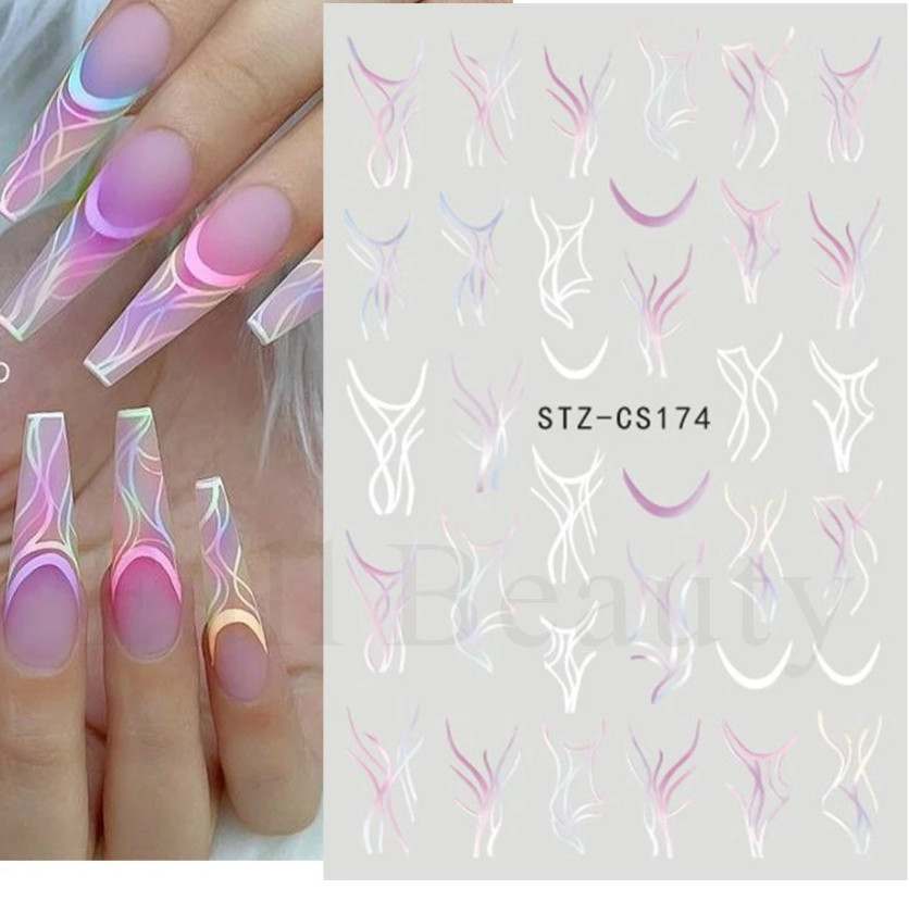 3D Nail Art Stickers Decals French Transfers Wavy Swirls Evil Eye Crackle NS39