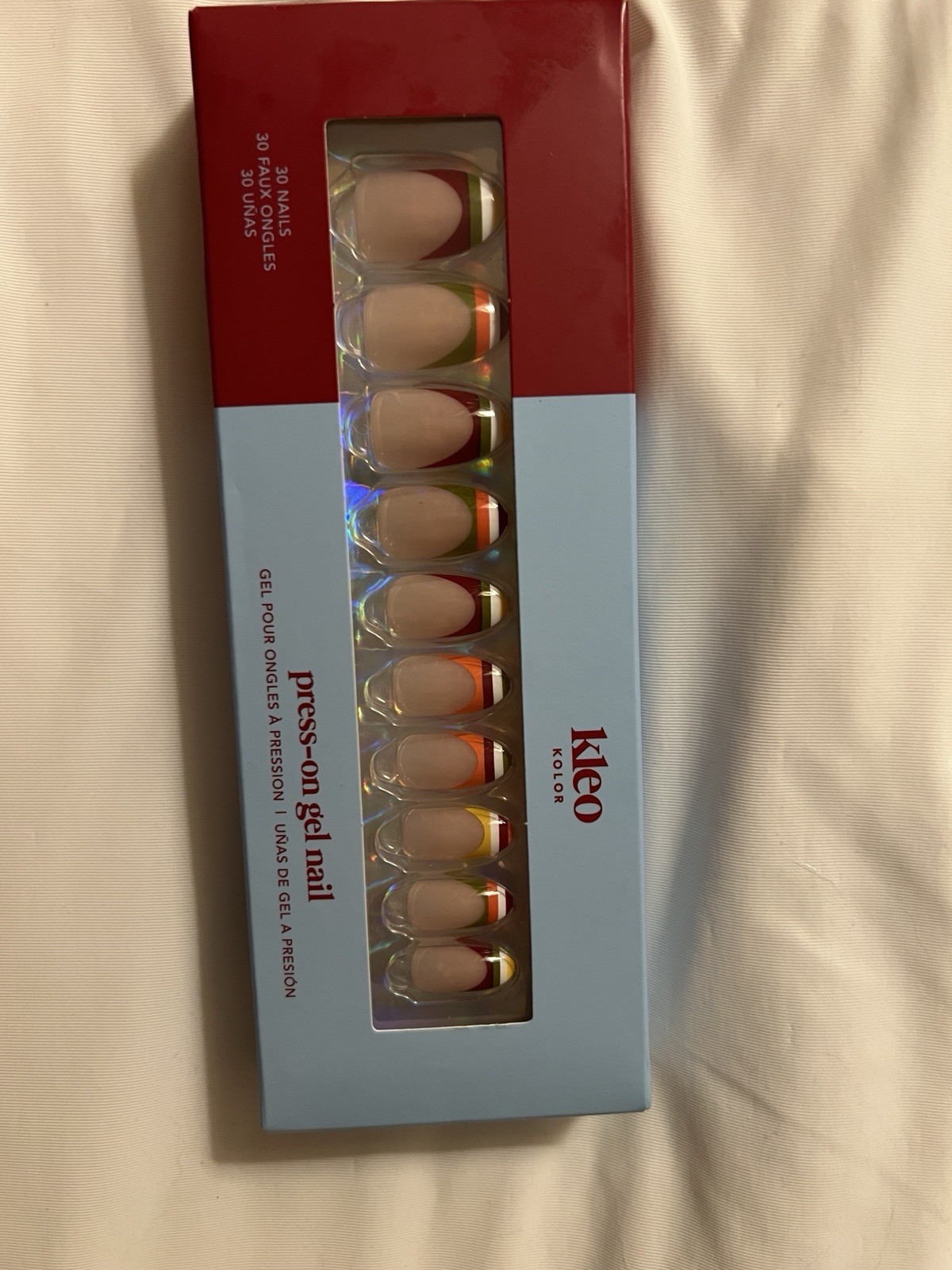 NEW Kleo Kolor Press-On Gel Nails French Tip Tres Prep-Med. Almond PMD294