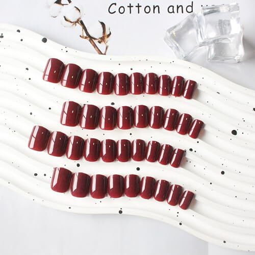 48PCS Wine Red Press on Nails Short Square Nails square wine red