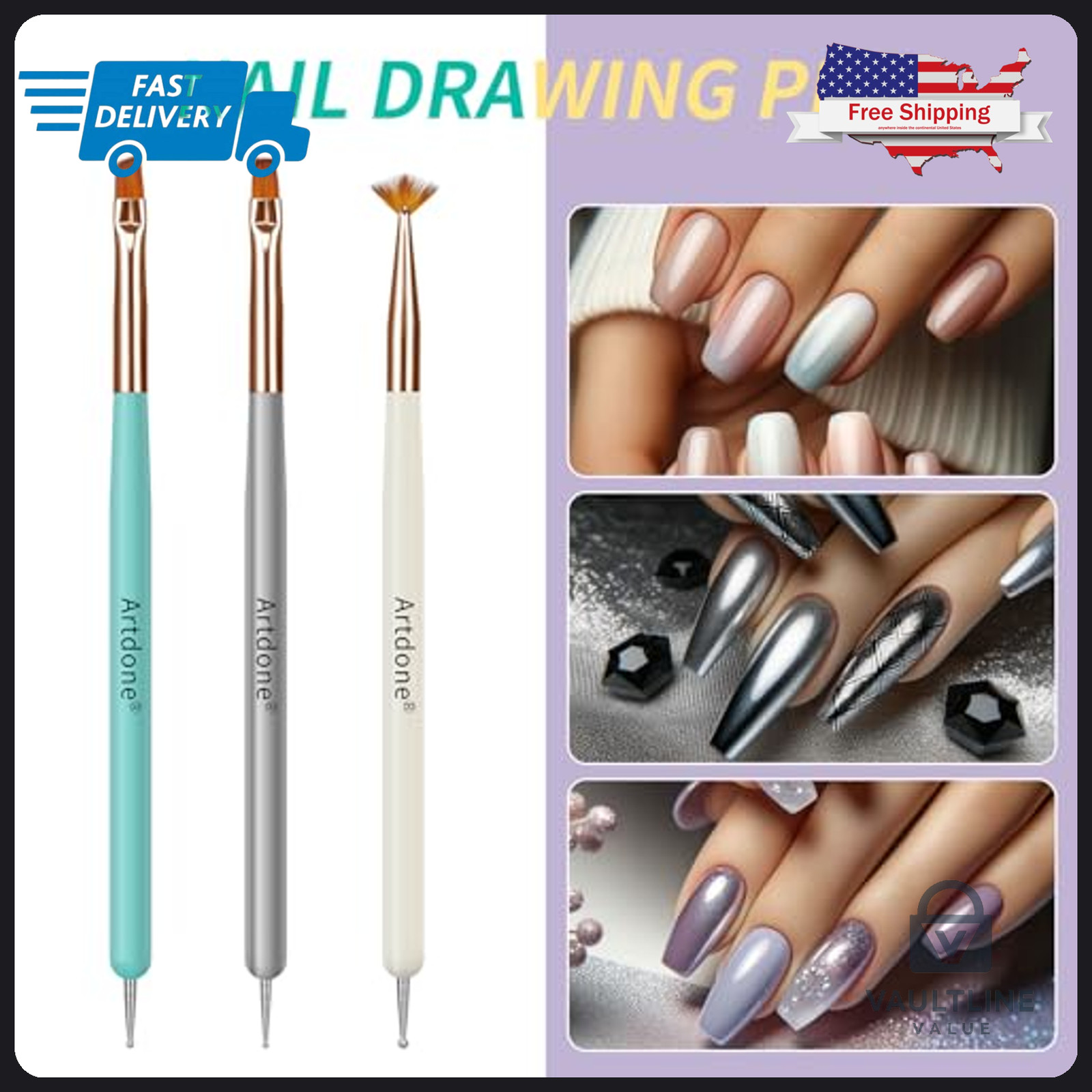 12 Piece Artdone Nail Art Brush and Dotting Tool Set for Manicure Design
