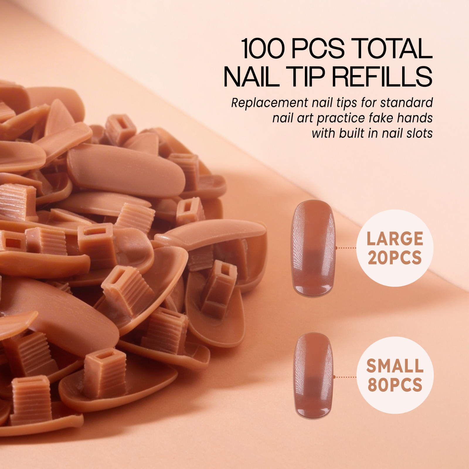 USA 100 Pcs Brown Replacement Refill Nail TIPS ONLY – For Flexible Training Hand