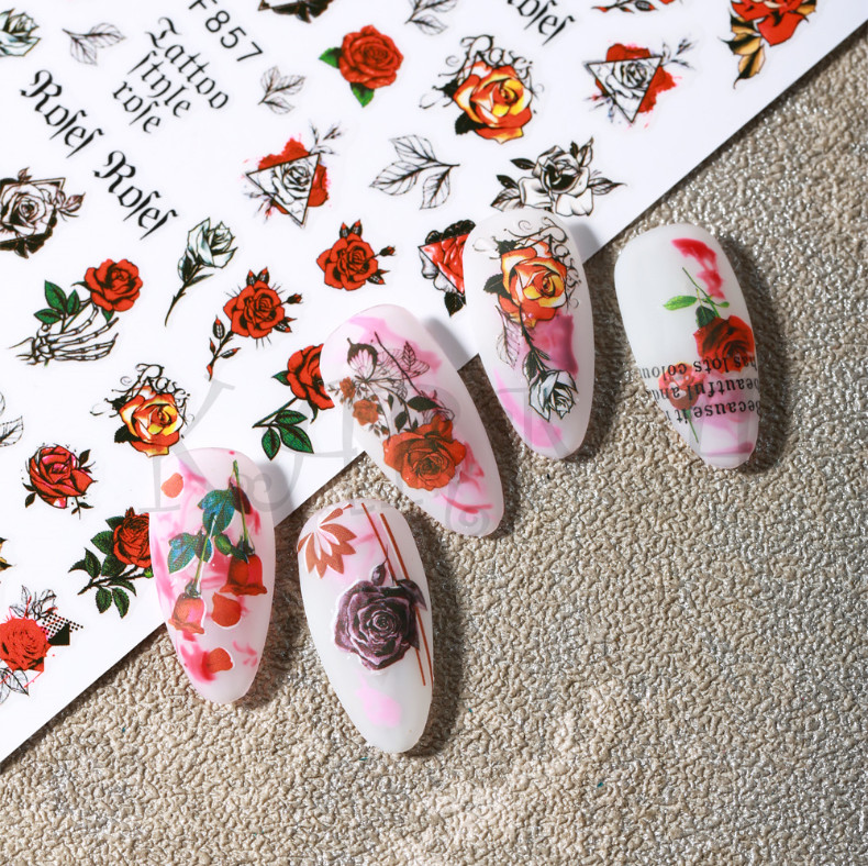 3D Nail Stickers Decals Valentine Red Blue Pink Rose Flower Love Decoration NS3