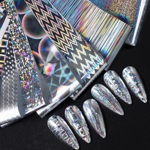 10 Sheets Holographic Nail Art Foil Transfer Stickers, Iridescent Laser Style-1