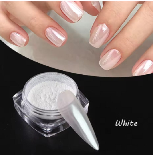 Moonlight Pearl White Nails Glitter Dust Chrome Aurora White Rubbing on Powder S