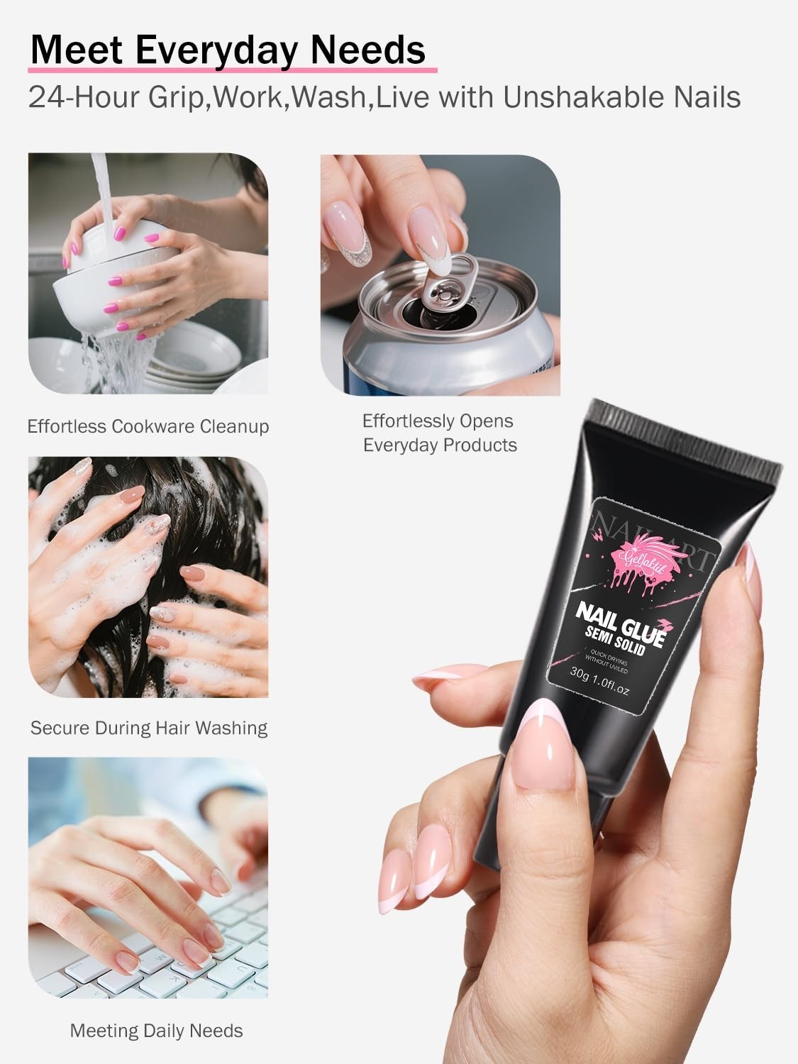 2 PACK 30ML Strong Nail Glue for Press On Nail Tips, Glue Gel for False Nails