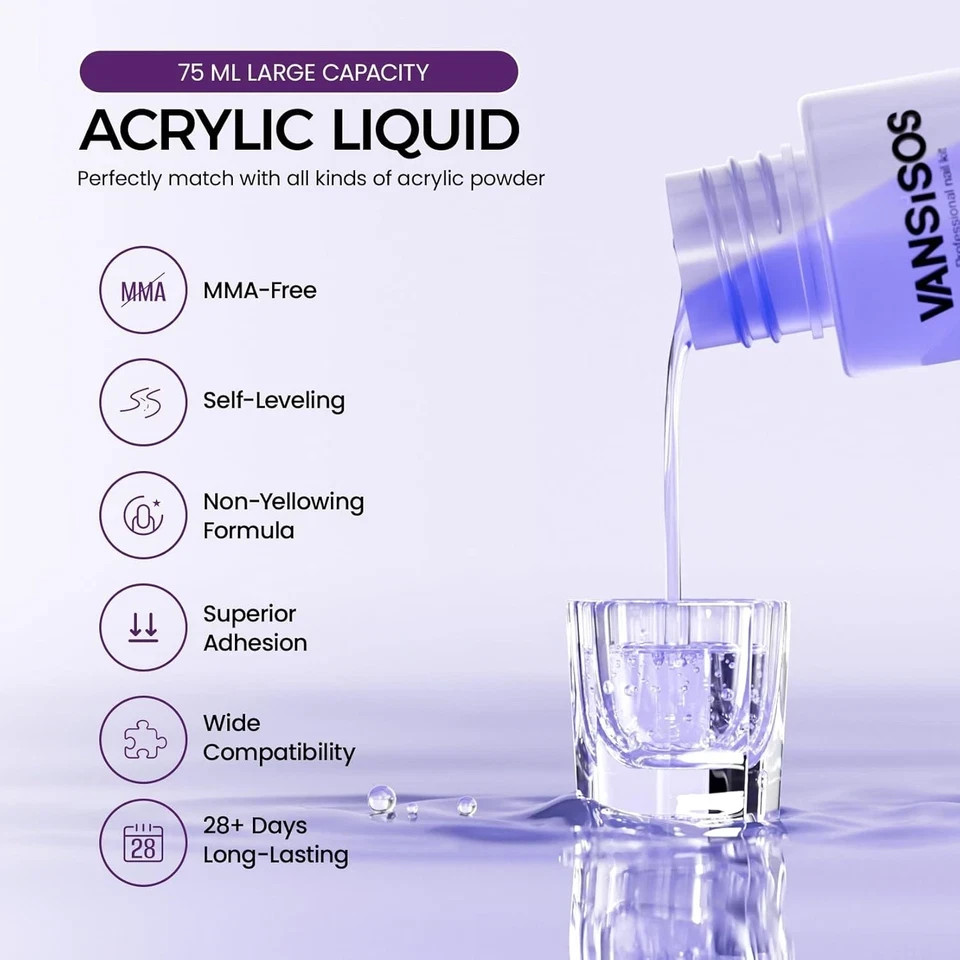 VANSISOS Acrylic Nail Kit: 30g Clear Acrylic Powder and 75ml Liquid Set with..