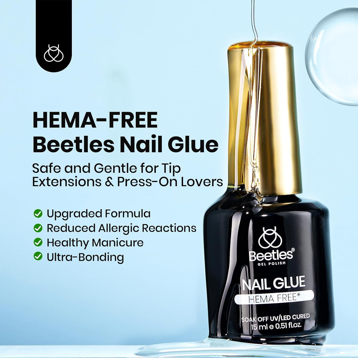 Beetles 2Pcs 15Ml Hema-Free Nail Glue Gel for Acrylic Nail Tips & Clear Press on