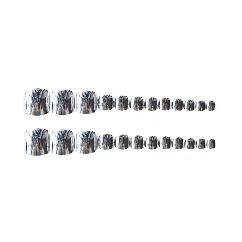 48Pcs Short Silver Mirror Chrome Press on Toe Nails Beach Casual Stylish Nails