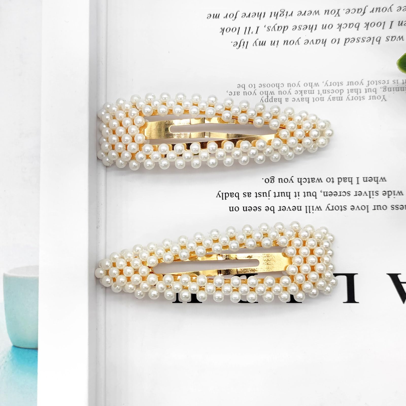 BlingKingdom 2pcs 3.3″ Snap Pearl Large 1 Count (Pack of 2), White+rose gold