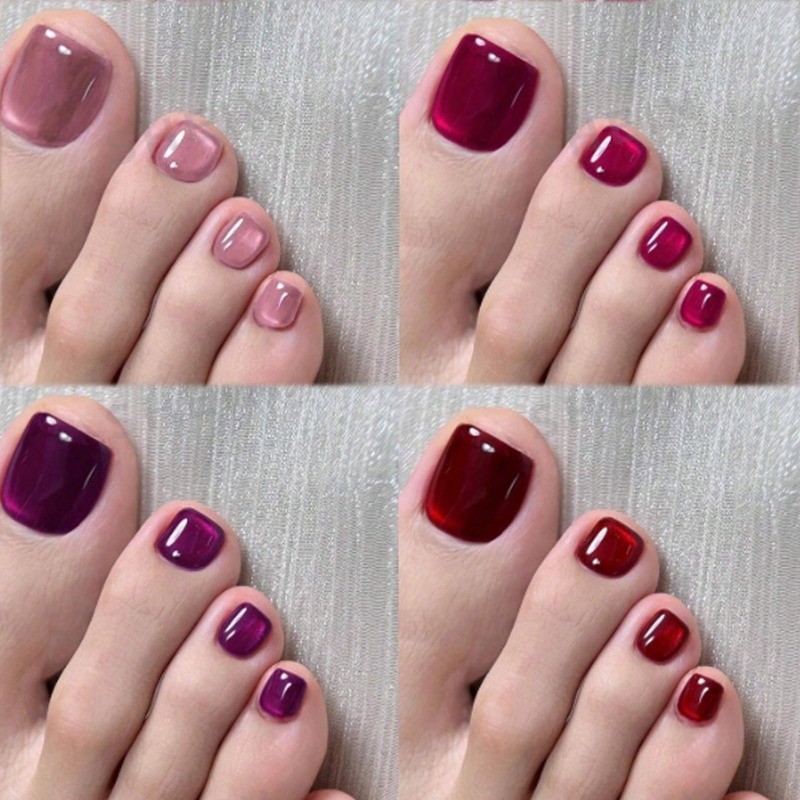 96Pcs-Short Square Glossy Burgundy Purple Solid Color Toe Press on Nails