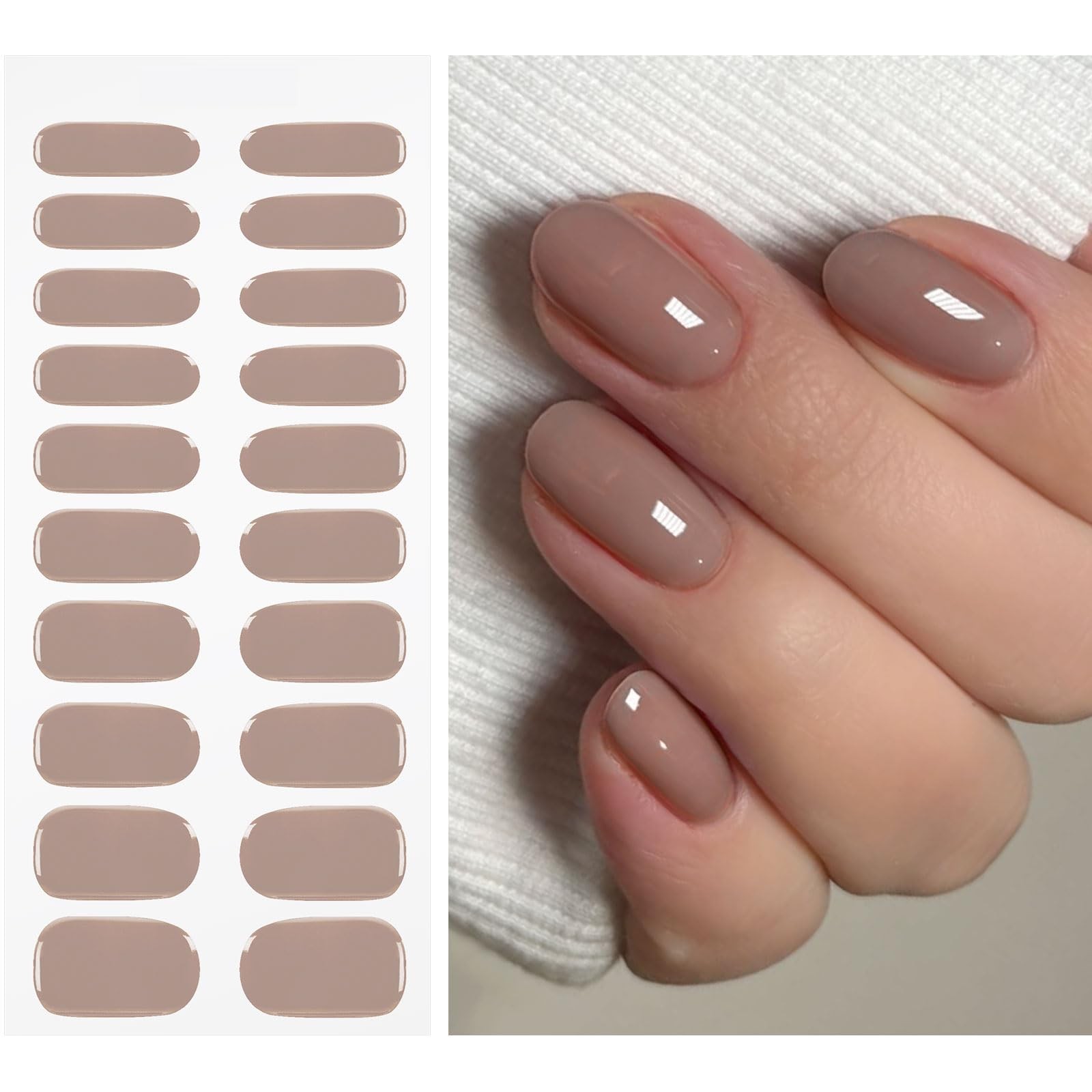 JMEOWIO Gel Nail Stickers Coffee Semi Cured Gel Nail Strips Wraps UV/LED Nail…