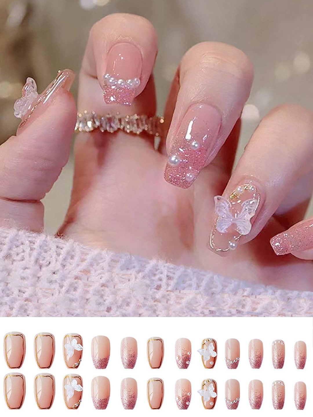 Secret Lives® acrylic translucent press on nails artifical designer 3D white bow