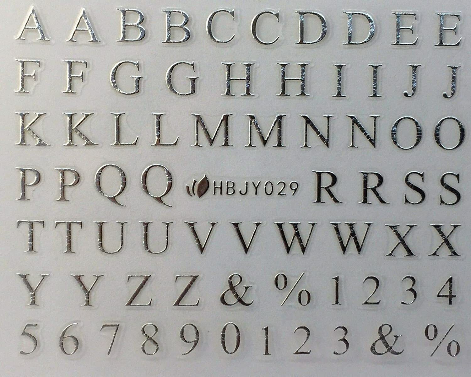 Nail Art 3D Decal Stickers Alphabet Letters Silver HBJY029
