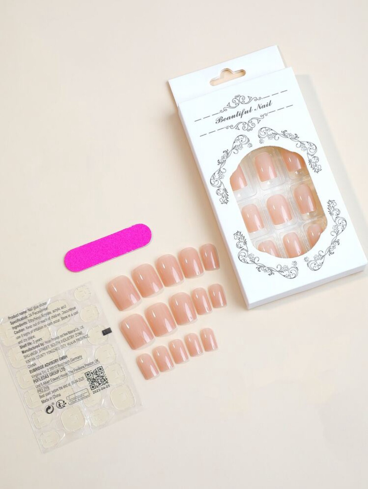 Press On Nails – Reusable Short Square Natural Nude Stick On False Nails