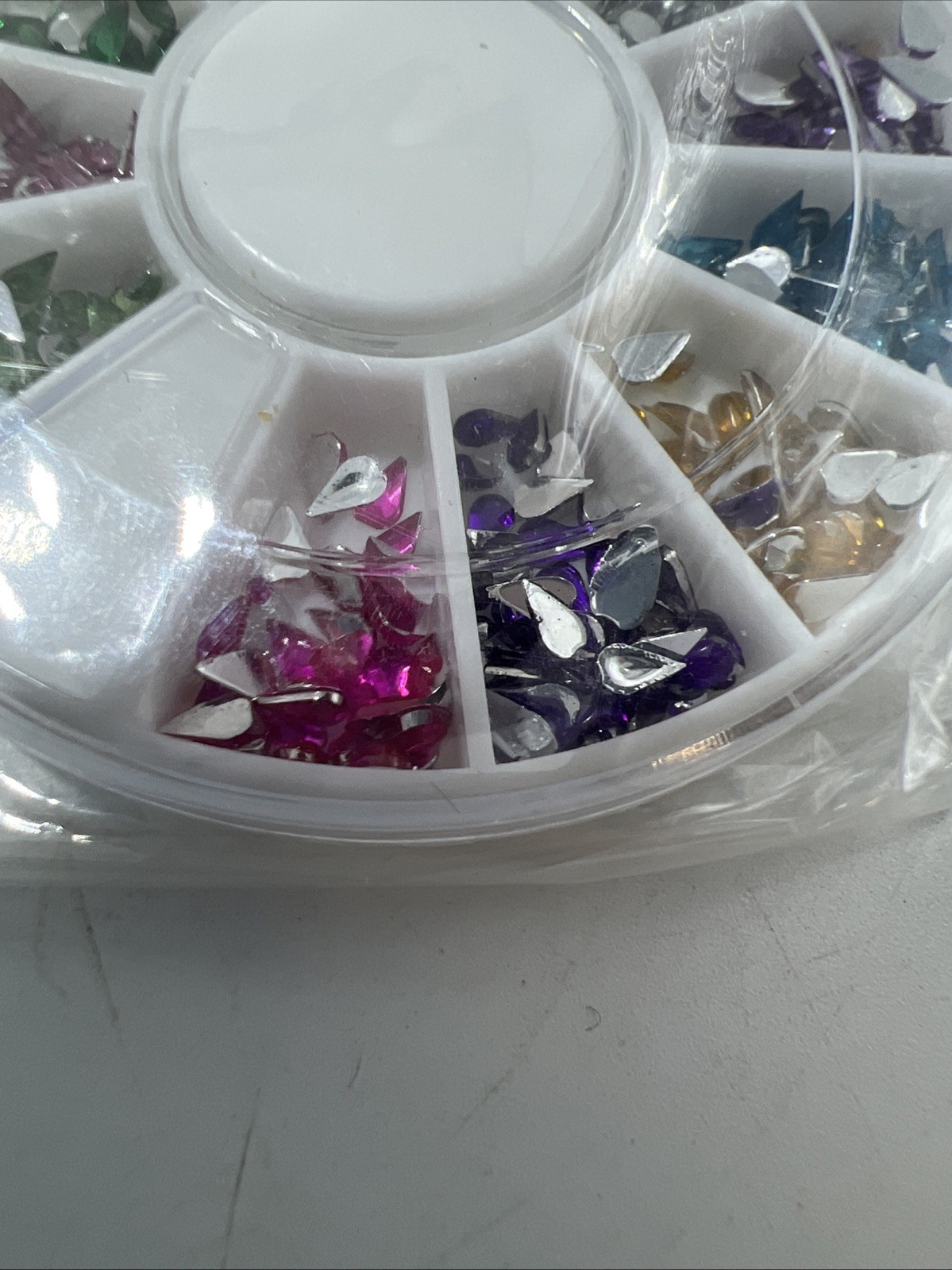 Lot Of 17 *NEW* Nail Art Rhinestones Moons Tear Drop Square Diamond Pearl Silver