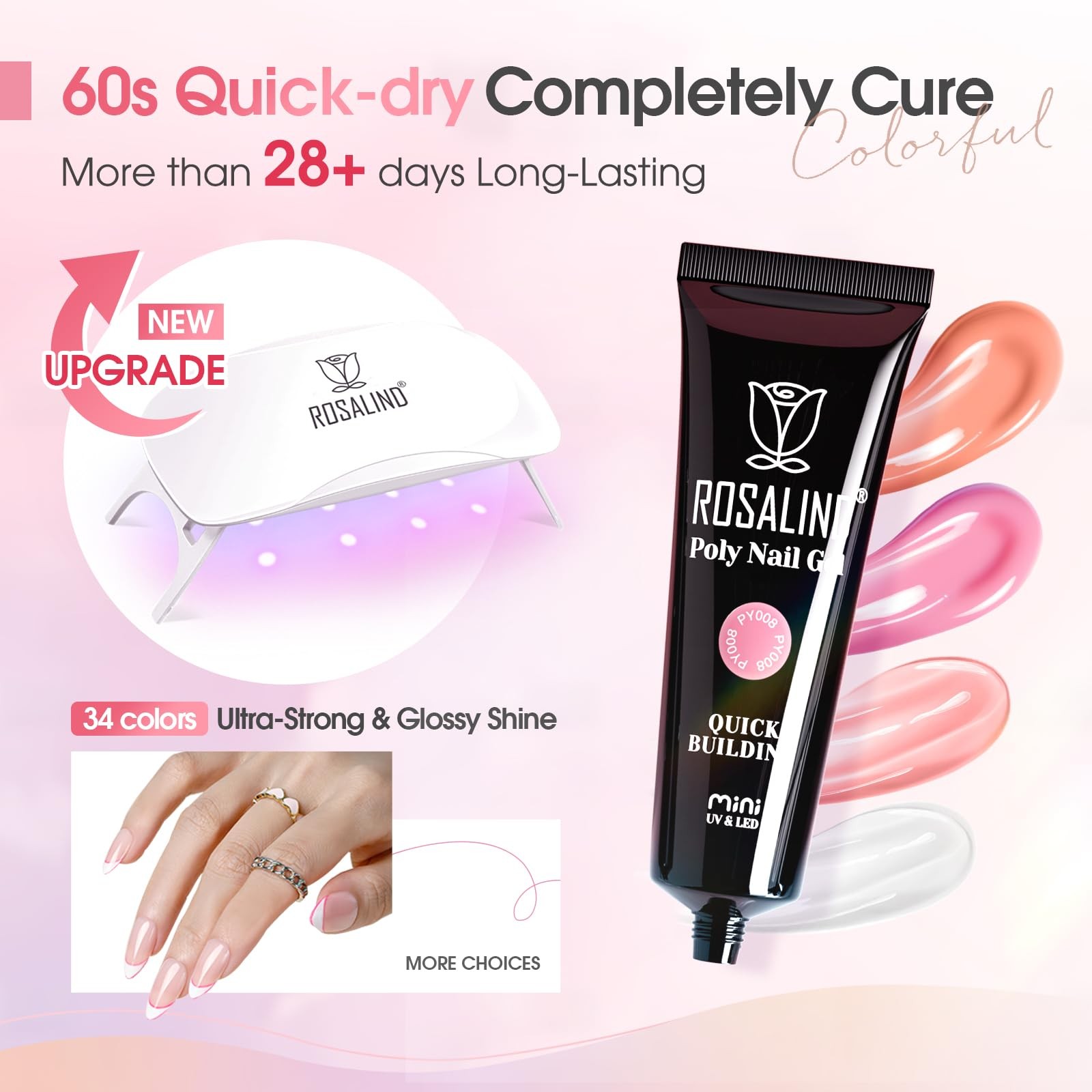 ROSALIND Poly Nail Gel Kit -34 Colors + White Brown Accessories Clear Nude Po…