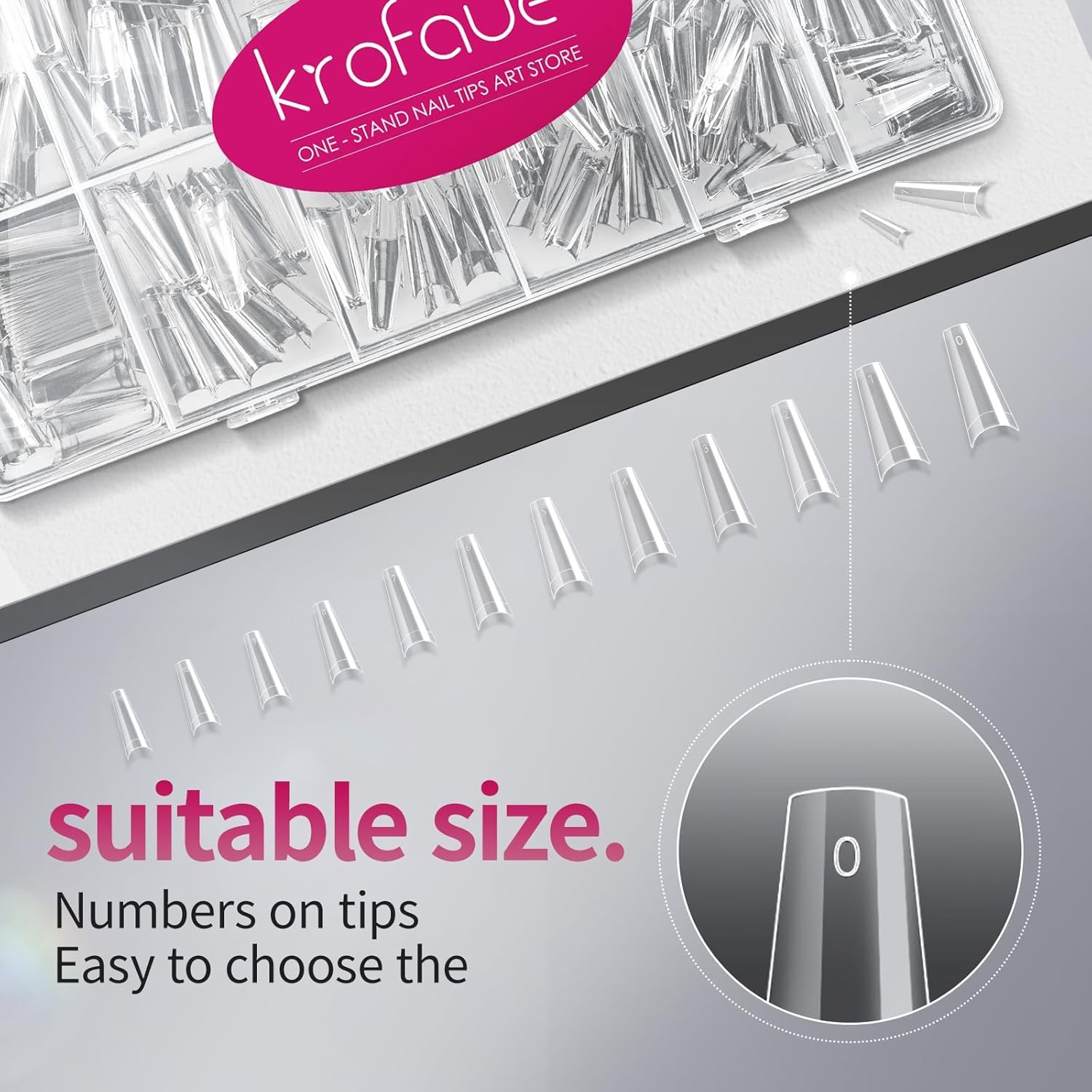 krofaue 600PCS Half Cover Coffin Nail Tips – Acrylic 12 Size Clear