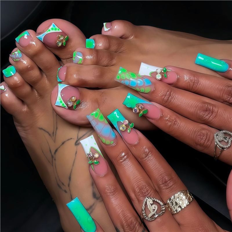 Sweet Leopard Print French 3D Flower Gradient Square Press On Nails 48PCS