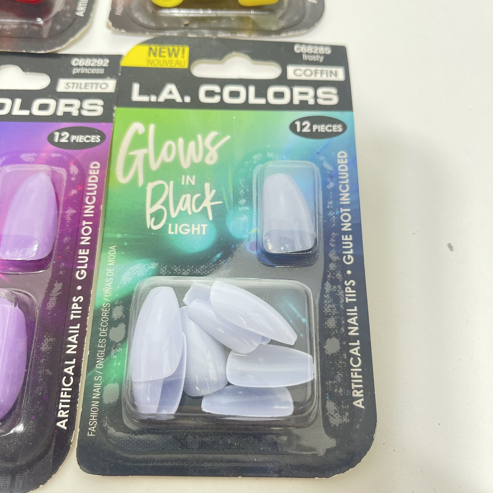 6 New L.A. COLORS Glows In Black Light Artificial Fake Nails
