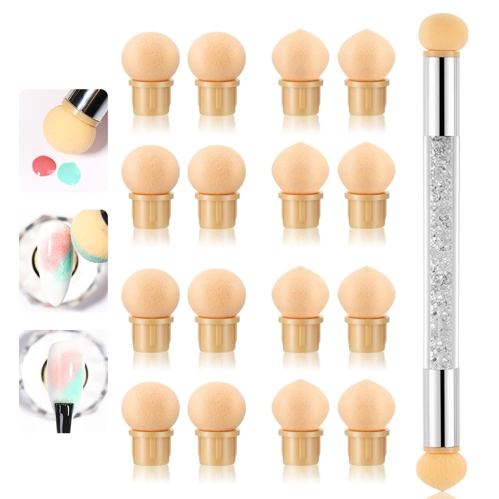 17 in 1 Set Nail Sponges for Ombre, Double-Head with 16pcs Replacement Head