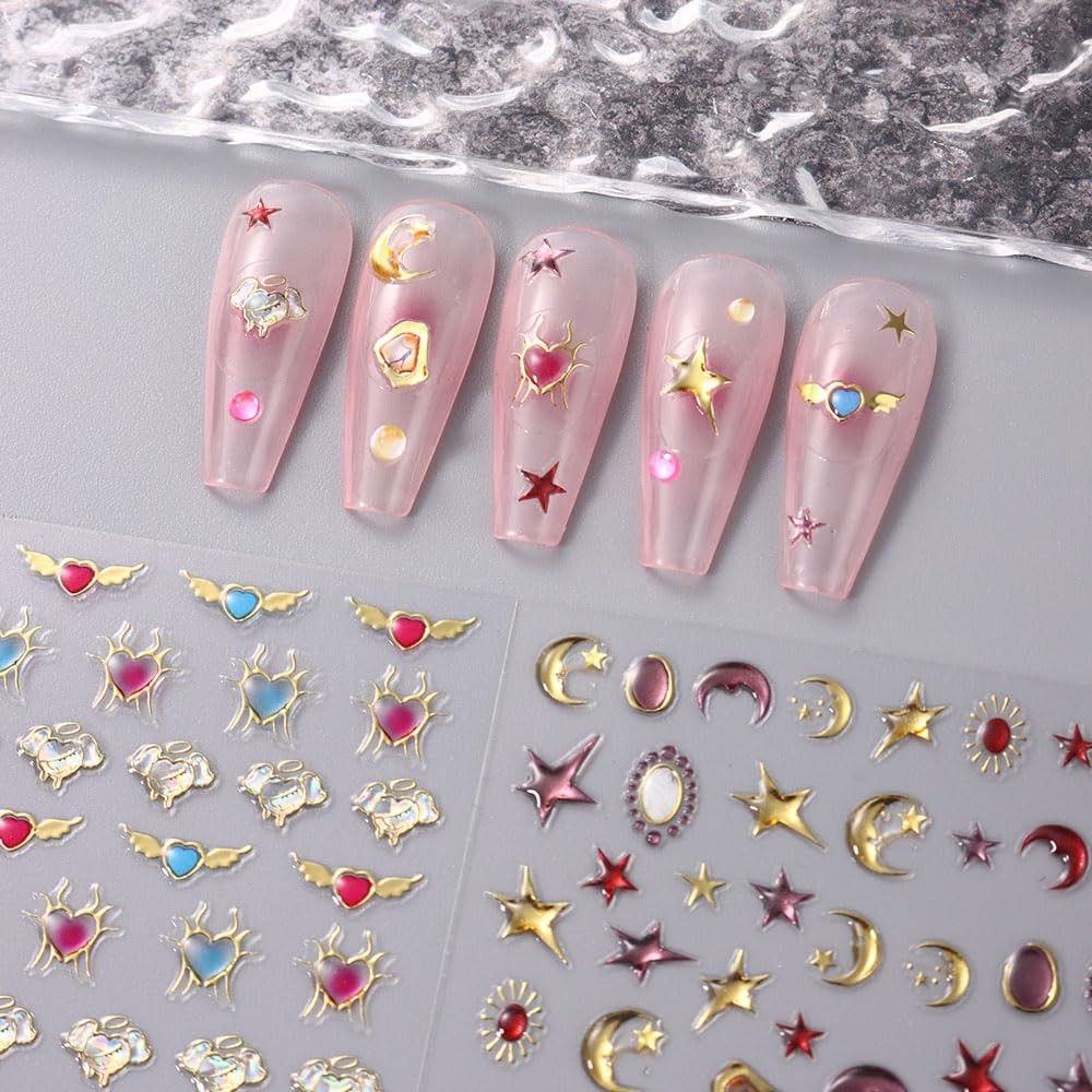 6Sheets 5D Embossed Stickers, Crystal Soft Glue Irregular Gems, Geometric Fra…