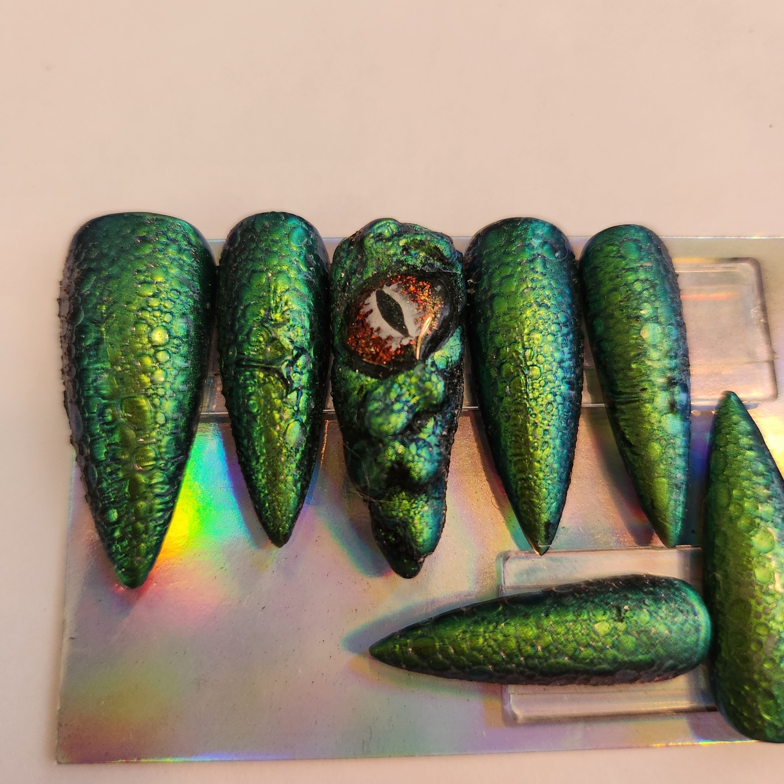 FantaSea Fingers Green 3D Dragon Medium Stiletto Nails Size Large