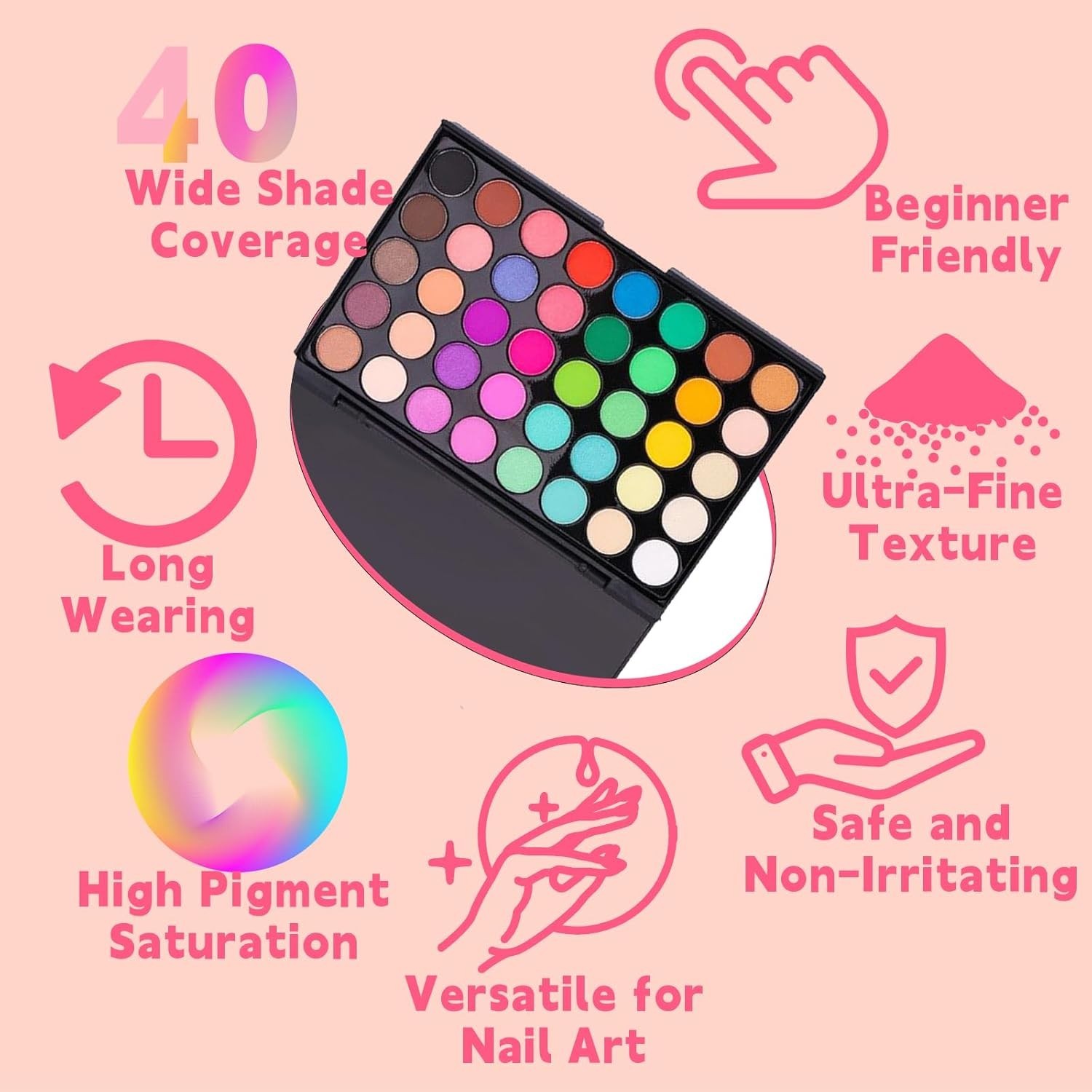 Nail Pigment Powder Set 40 Colors Art Palette DIY Manicure Multicolor New