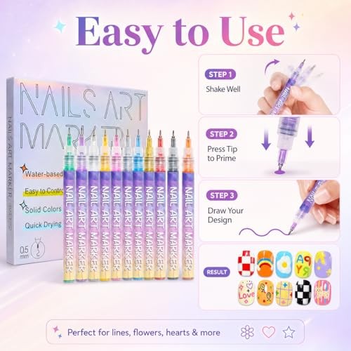 DIY Graffiti Nail Art Pens, Water-Based Nail Design Markers, TYPE1:12 COLORS