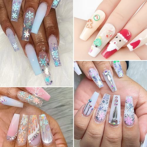 Christmas Nail Glitter Sequins, 24 Grids Holographic Nail Art Flakes Snowflake