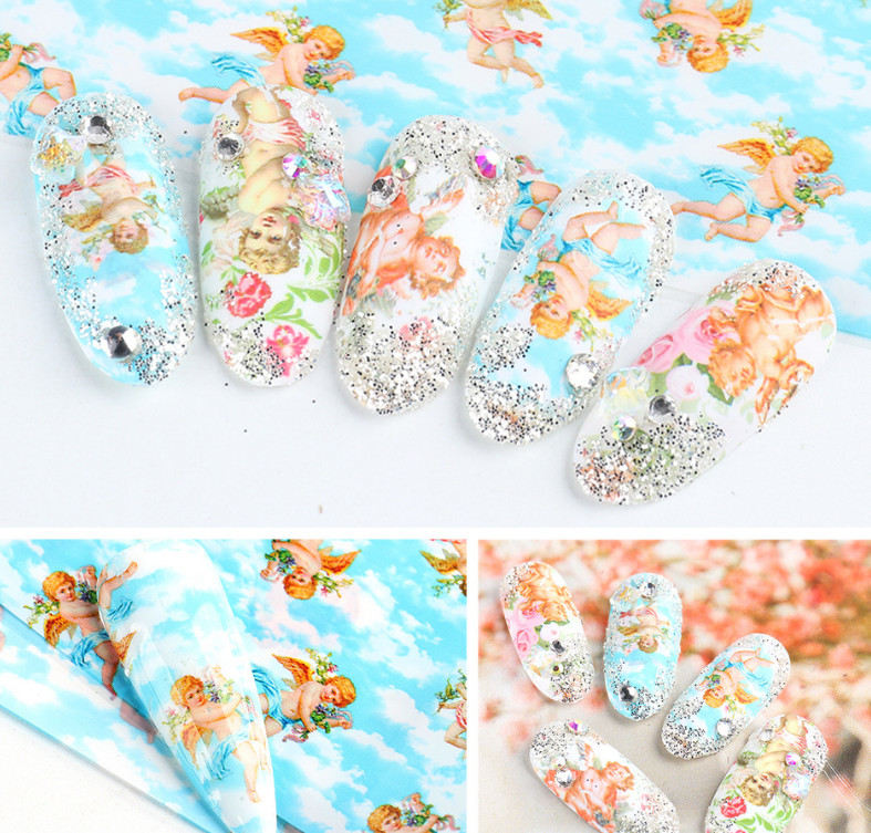 10Pcs Nail Foil Sticker Flower Angel Pattern Transfer Art Decorations 3118 NS46