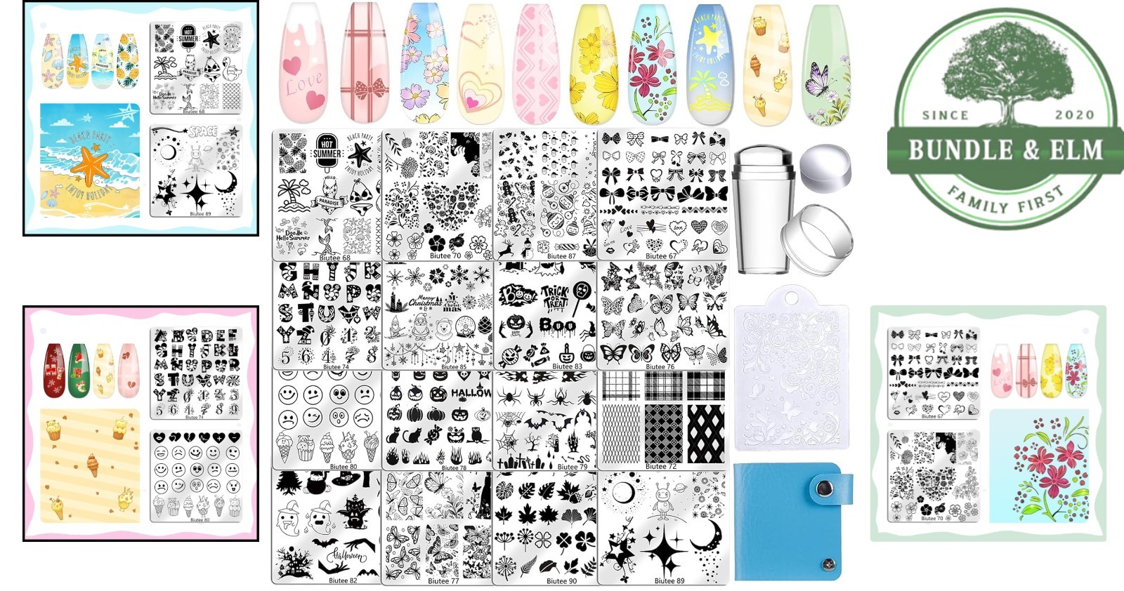 16PCS Nail Stamping Plates Kit with Silicone Stamper, Scraper & Storage Bag