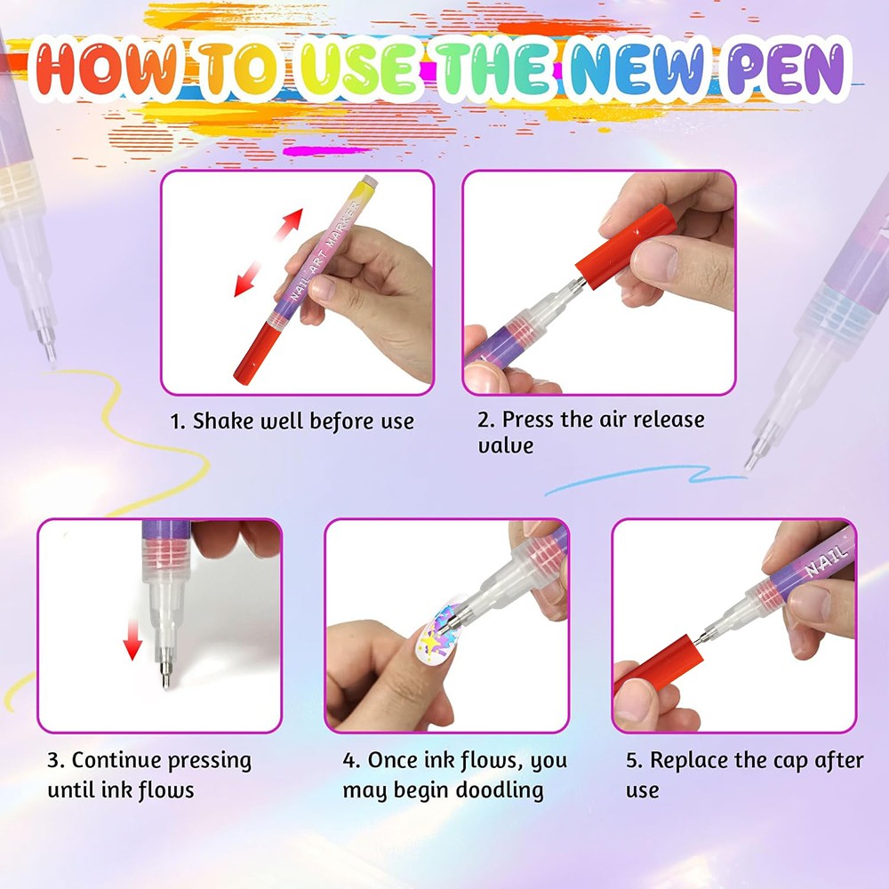 12 Colors Nail Art Pens Set, 2026 New DIY Nail Art Markers Drawing Painting Line