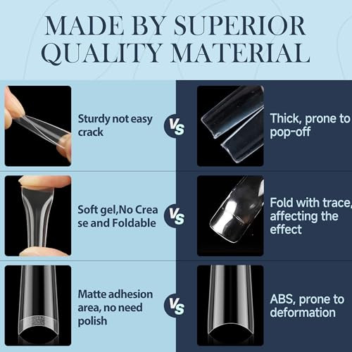XXL Long Half Cover Coffin Nails Tips, 240 Pcs Clear Gel x XXL Half Coffin