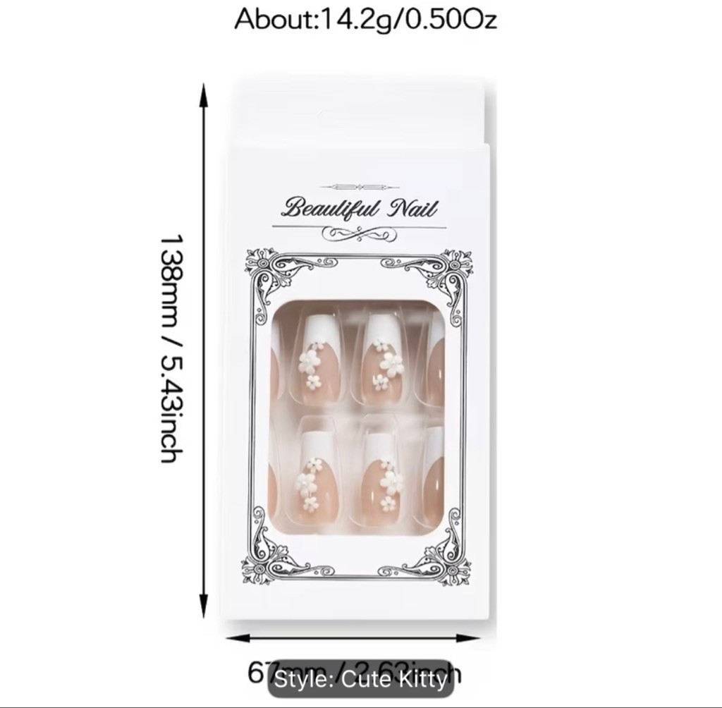 Hello Kitty 24pcs Press-On Nails Kit Hearts, Bows, Rhinestones – Brand New