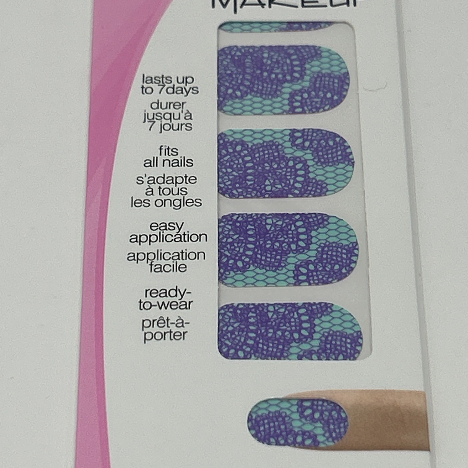 NEW Fing’rs Nail Makeup Nail Art Stickers Turquoise & Purple Lace #32902