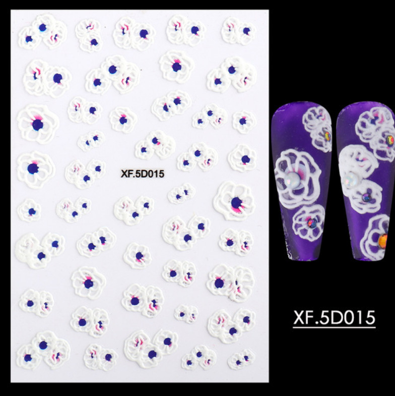 5D Embossed Flowers Rose Butterfly Rabbit Daisy Cameo Nail Art Stickers DIY