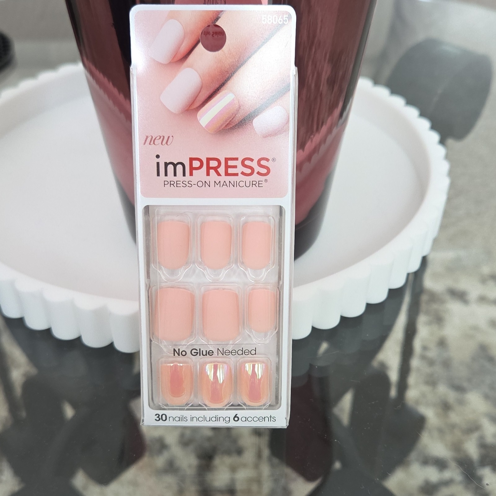 imPRESS Press-On Nails Set, Peach Iridescent Shiny, Square Full Cover, Nail Art