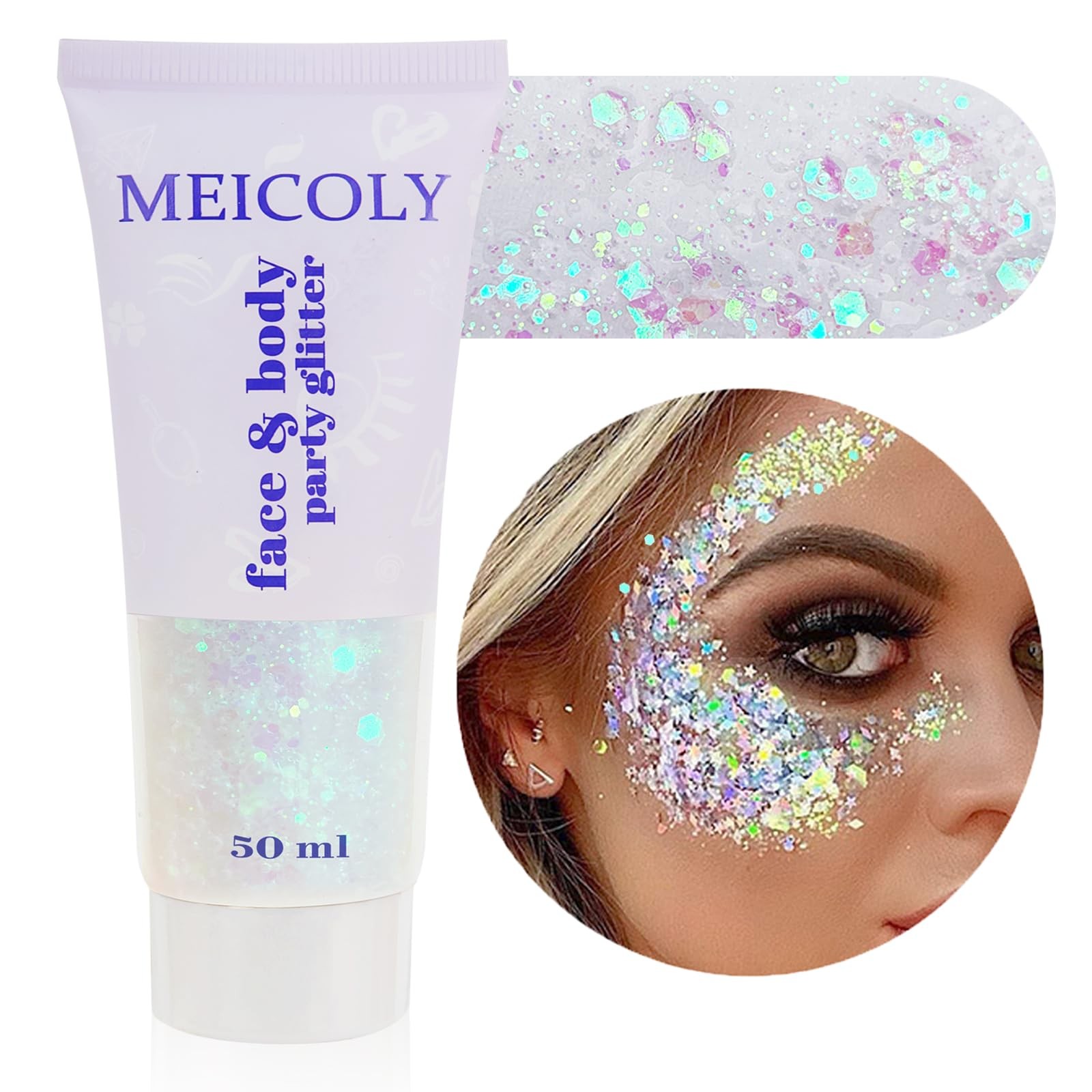 Clear White Face Body Glitter,Mardi Gras Face Glitter Makeup for Kids Women,F…