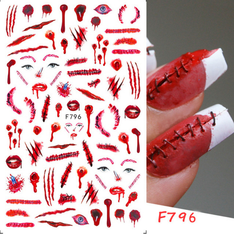 Halloween Nail Decal Sticker Clown Ride Die Joker Bloody Skull Evil Pumpkin NH13