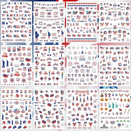 winthrop 12 Sheets 4th of July Independence Day Nail Art Stickers, Memorial