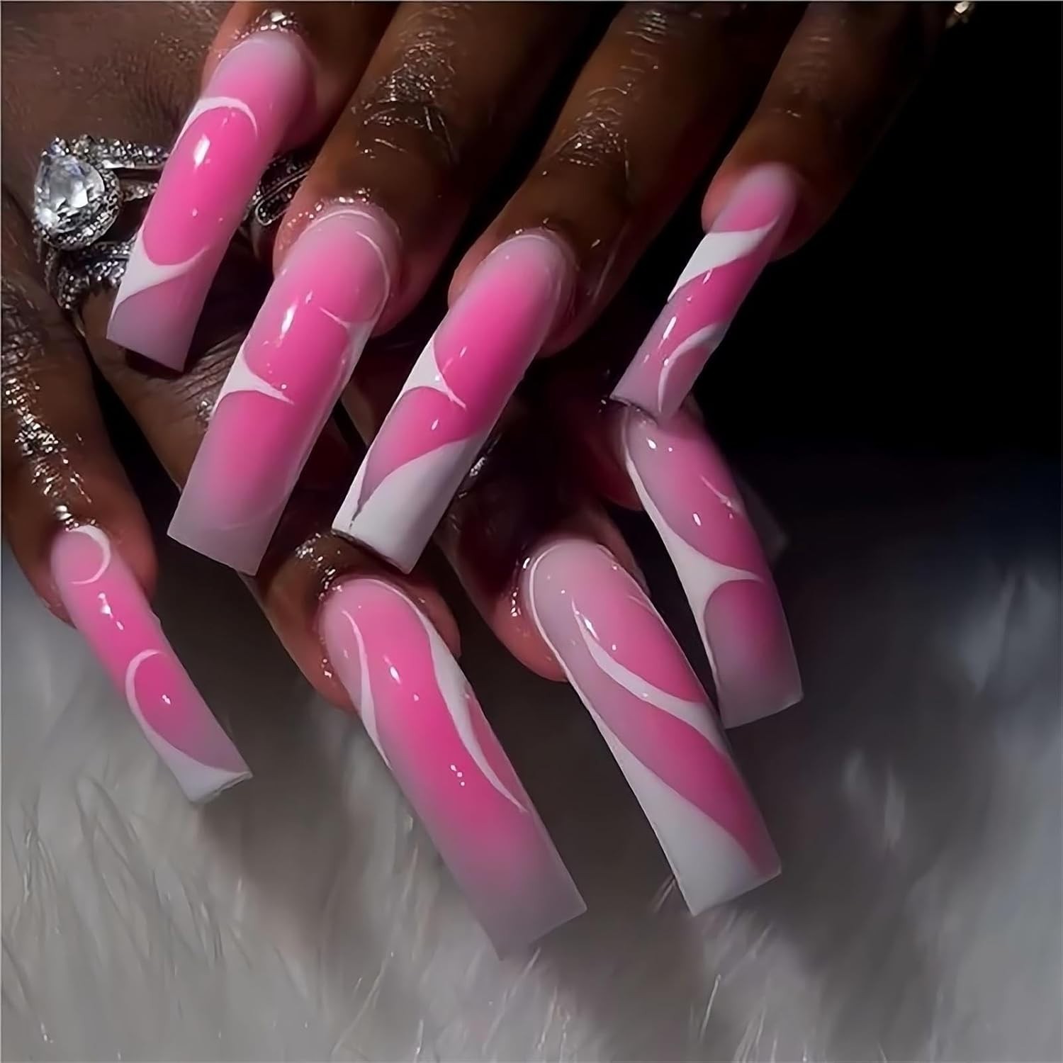 Long Press on Nails Pink Ombre Fake Nails Extra Curve False Nails with Designs S
